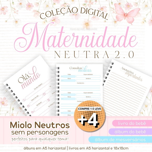 Kit Digital Encadernação Maternidade Neutra 2