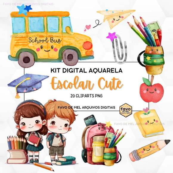 Kit Digital Escolar Cute Png Formatura Abc - Volta às Aulas