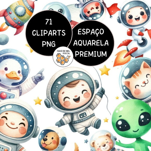 Kit Digital Espaço Aquarela Premium - Space Clipart Aas