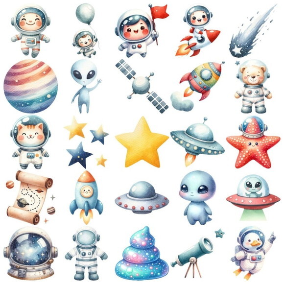 Kit Digital Espaço Aquarela Premium - Space Clipart Aas