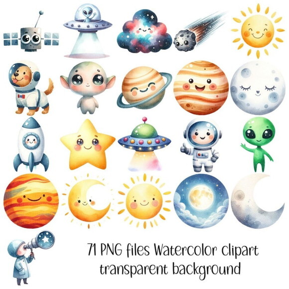 Kit Digital Espaço Aquarela Premium - Space Clipart Aas