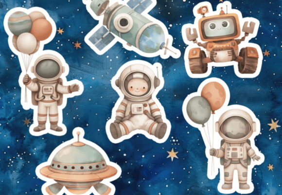 Kit Digital Espaço Astronauta Menino Aquarela Pague 1 Leve 5