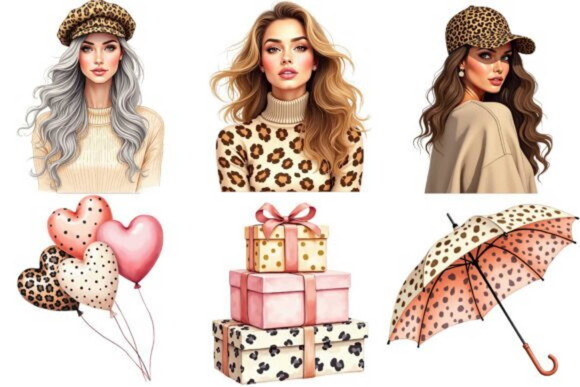 Kit Digital Fashion Animal Print Blogueira Aquarela Png
