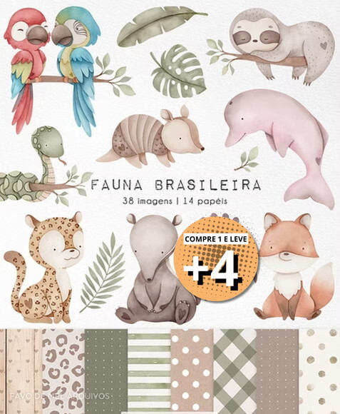 Kit Digital Fauna Brasileira Aquarela Png Animais Amazonia