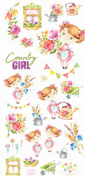 Kit Digital Fazendeiros Aquarela Premium Countryboy And Girl