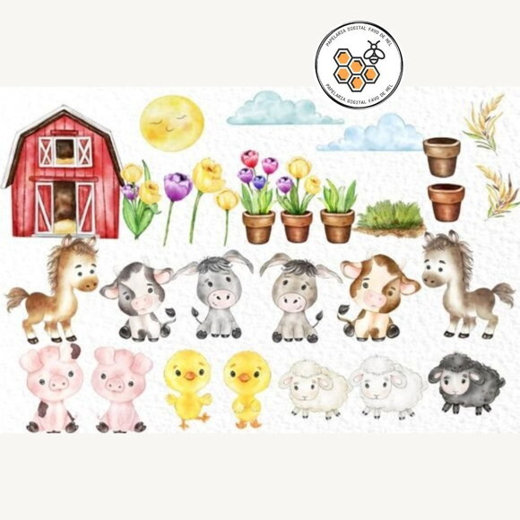 Kit Digital Fazendinha 06 Aquarela - Farm 54 #faz03