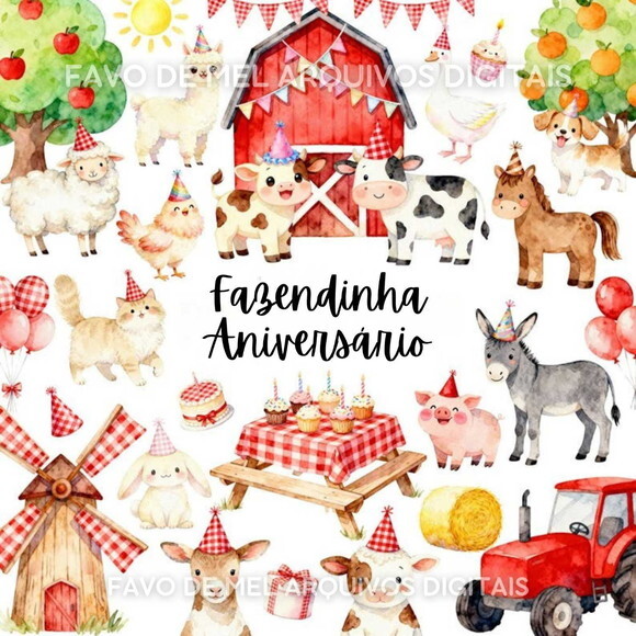 Kit Digital Fazendinha Aniversário Aquarela #3