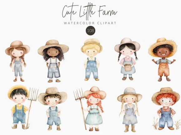 Kit Digital Fazendinha Aquarela - Cute Little Farm (kd)