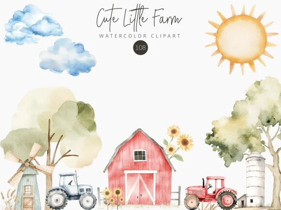 Kit Digital Fazendinha Aquarela - Cute Little Farm (kd)