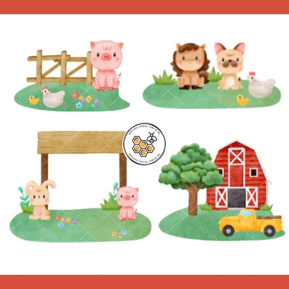 Kit Digital Fazendinha Aquarela - Farm Animals - Faz07