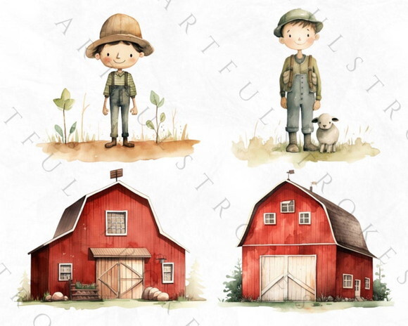 Kit Digital Fazendinha Aquarela - Farmyard (artfs)