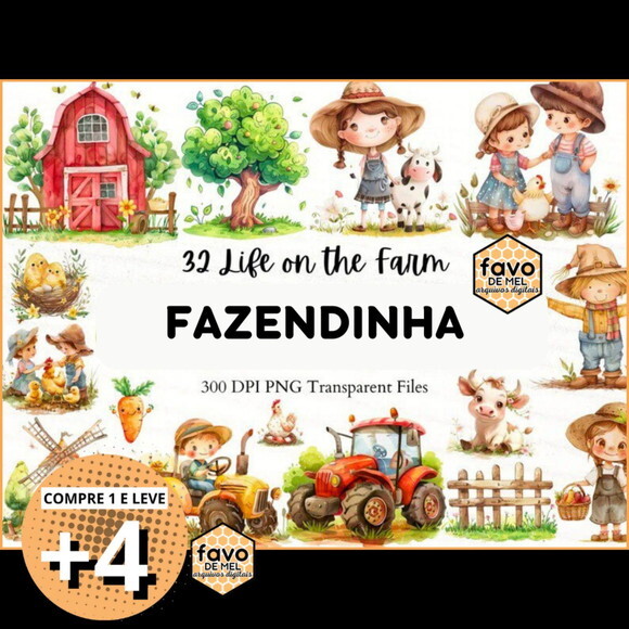 Kit Digital Fazendinha Aquarela - Life On The Farm (ec)