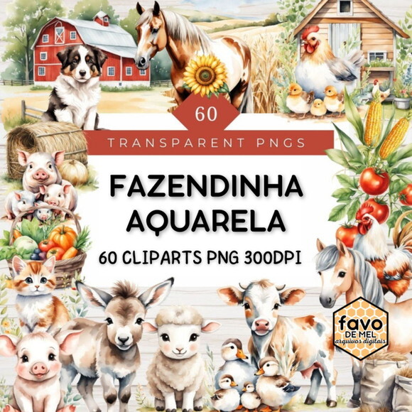 Kit Digital Fazendinha Aquarela Country Farm (msp) Png