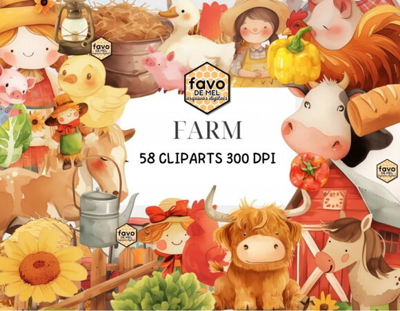 Kit Digital Fazendinha Aquarela Premium - Country Farm (tpa)