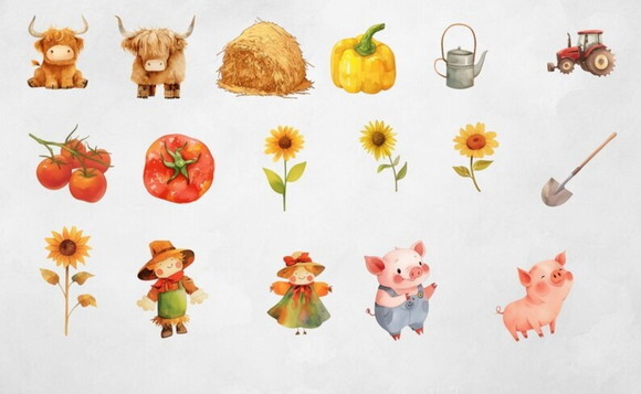Kit Digital Fazendinha Aquarela Premium - Country Farm (tpa)