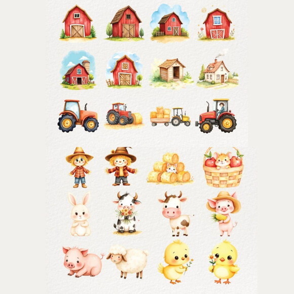 Kit Digital Fazendinha Aquarela Premium - Cute Farm (dcsa)