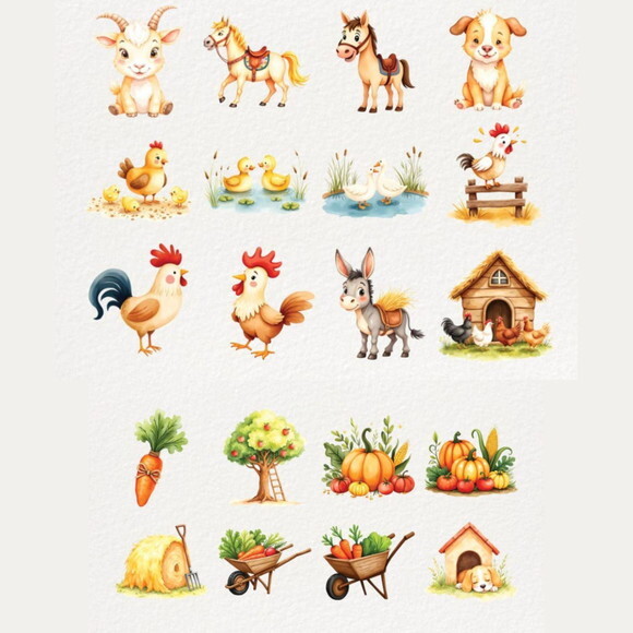 Kit Digital Fazendinha Aquarela Premium - Cute Farm (dcsa)