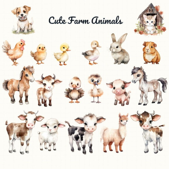 Kit Digital Fazendinha Aquarela Premium - Cute Farm Cc