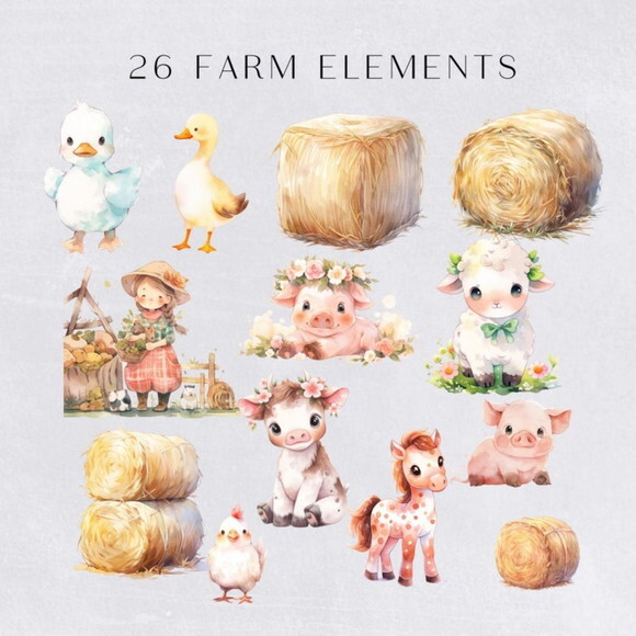 Kit Digital Fazendinha Aquarela Premium - Farm Animals (hc)