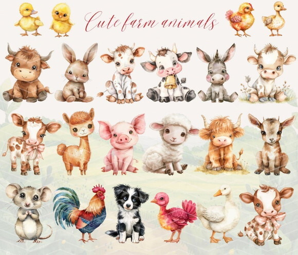 Kit Digital Fazendinha Aquarela Premium - Farm Friends