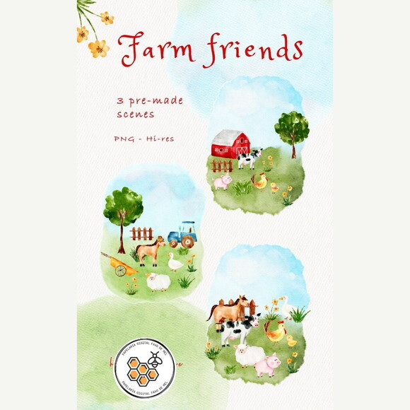 Kit Digital Fazendinha Aquarela Premium - Farm Friends
