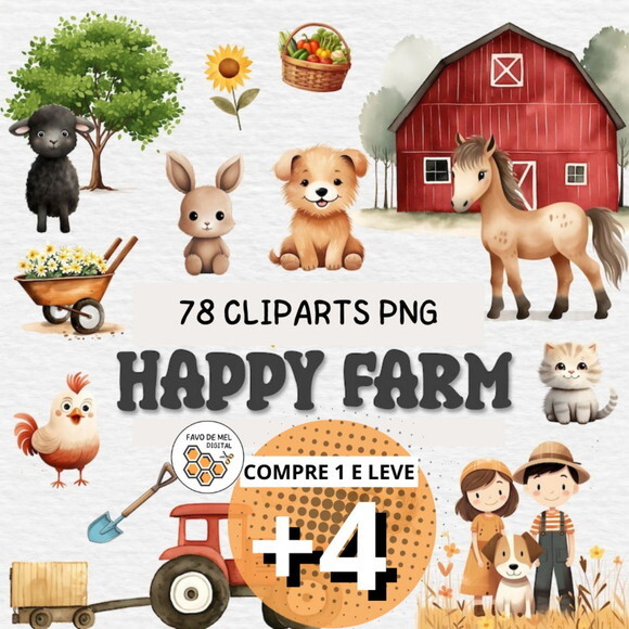 Kit Digital Fazendinha Aquarela Premium - Happy Farm (cc)