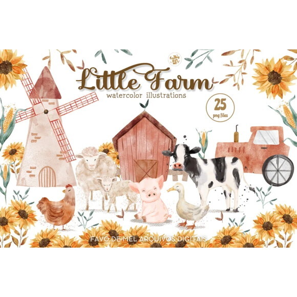 Kit Digital Fazendinha Aquarela Premium - Little Farm