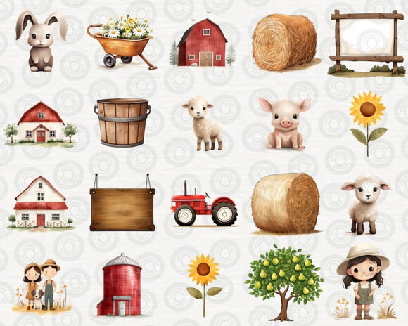 Kit Digital Fazendinha Aquarela Premium - Happy Farm (cc)