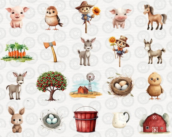 Kit Digital Fazendinha Aquarela Premium - Happy Farm (cc)