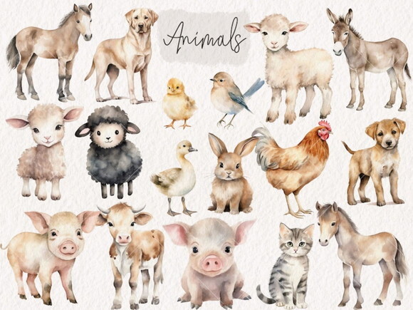 Kit Digital Fazendinha Aquarela Premium- Watercolor Farmland