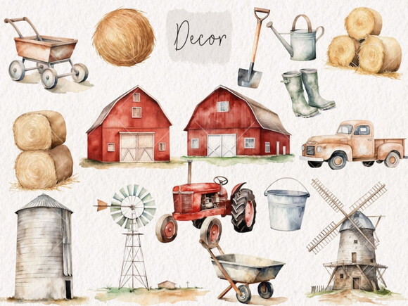 Kit Digital Fazendinha Aquarela Premium- Watercolor Farmland