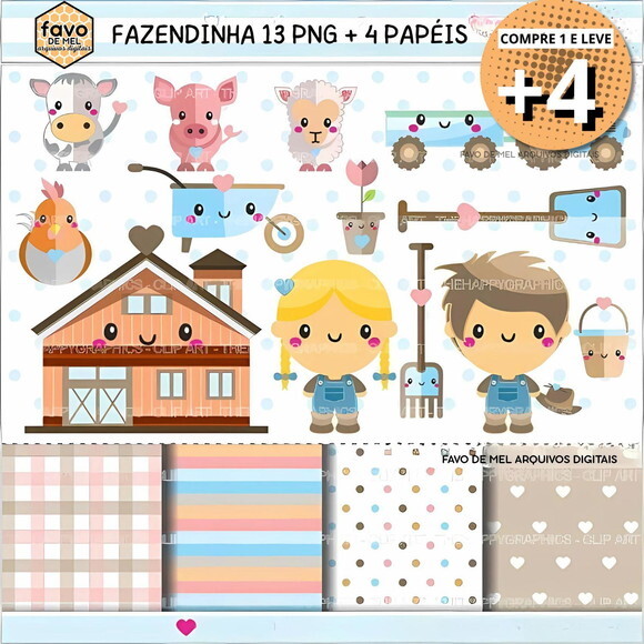 Kit Digital Fazendinha Kawaii Png (pague 1 Leve +4)