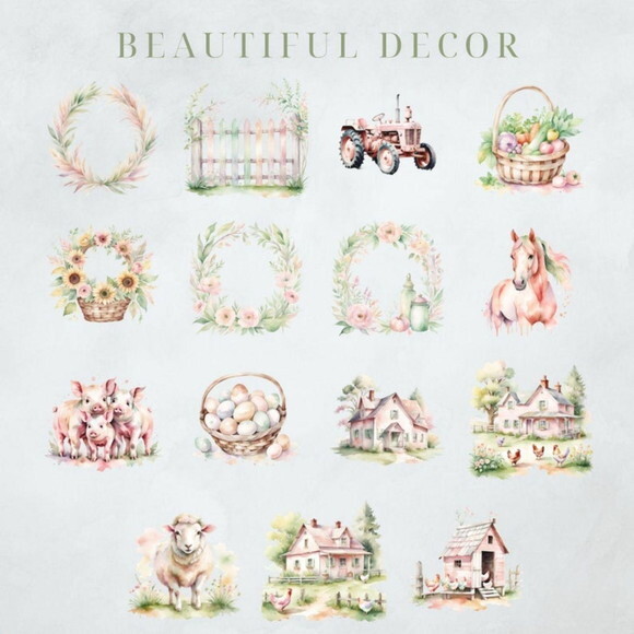 Kit Digital Fazendinha Rosa Aquarela Country Farm Life Msp