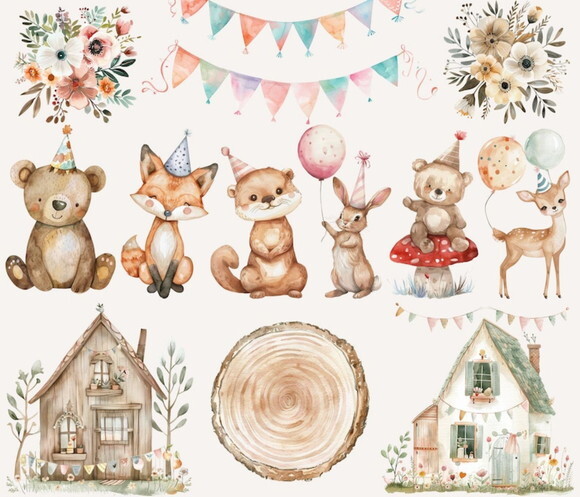 Kit Digital Festa no Bosque Aquarela 22 | Woodland Party Ccs