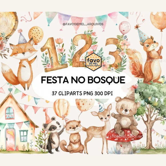 Kit Digital Festa no Bosque Aquarela 22 | Woodland Party Ccs