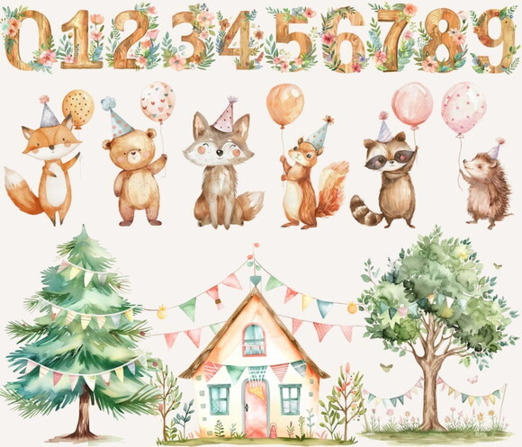 Kit Digital Festa no Bosque Aquarela 22 | Woodland Party Ccs