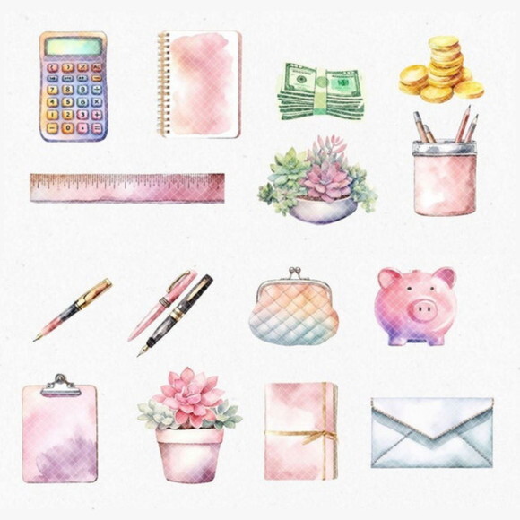 Kit Digital Finanças Escritório Aquarela - Budget Desk