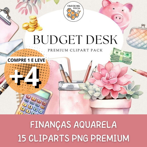 Kit Digital Finanças Escritório Aquarela - Budget Desk