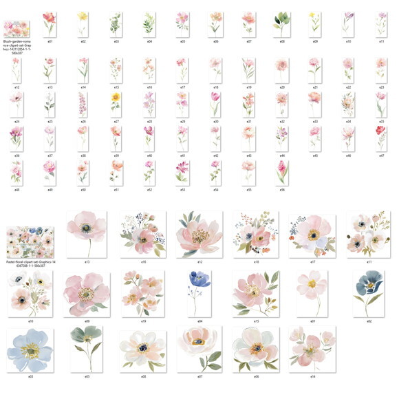 Kit Digital Floral Aquarela - Combo 4 Kits 124 Png