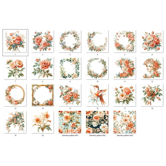 Kit Digital Floral Aquarela - Floral Terracota