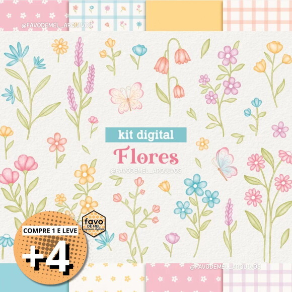Kit Digital Floral Aquarela - Flores (edb)