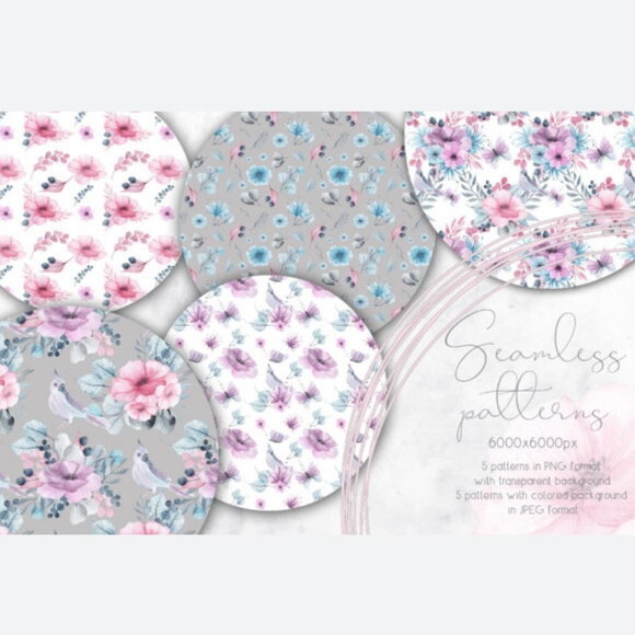 Kit Digital Floral Aquarela - Nocturne