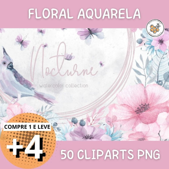 Kit Digital Floral Aquarela - Nocturne