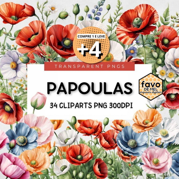 Kit Digital Floral Aquarela - Papoulas