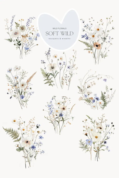 Kit Digital Floral Azul Aquarela #4 Png Buquê Floral