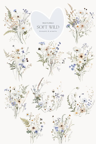 Kit Digital Floral Azul Aquarela #4 Png Buquê Floral