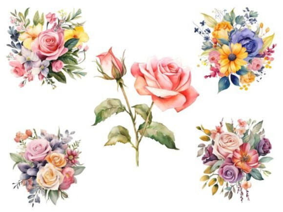 Kit Digital Floral Bouquet Aquarela (ds) Buquê de Flores
