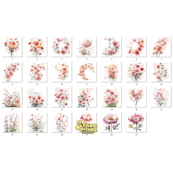 Kit Digital Floral Delicado Aquarela #2