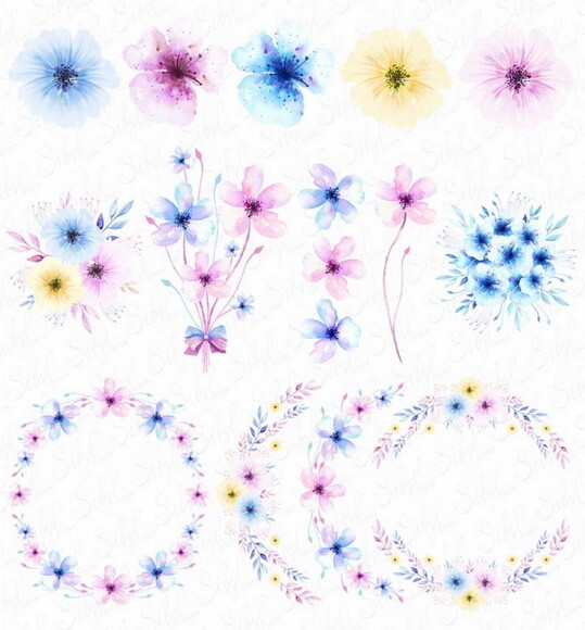 Kit Digital Floral Pastel Aquarela Png com Papéis