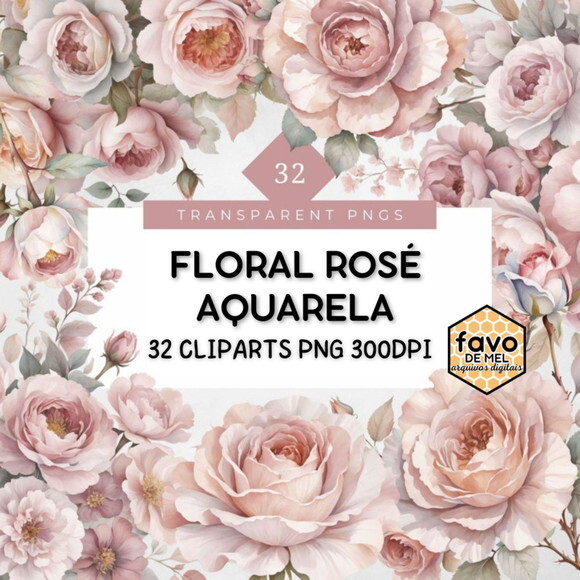 Kit Digital Floral Rosé Aquarela Premium (msp)